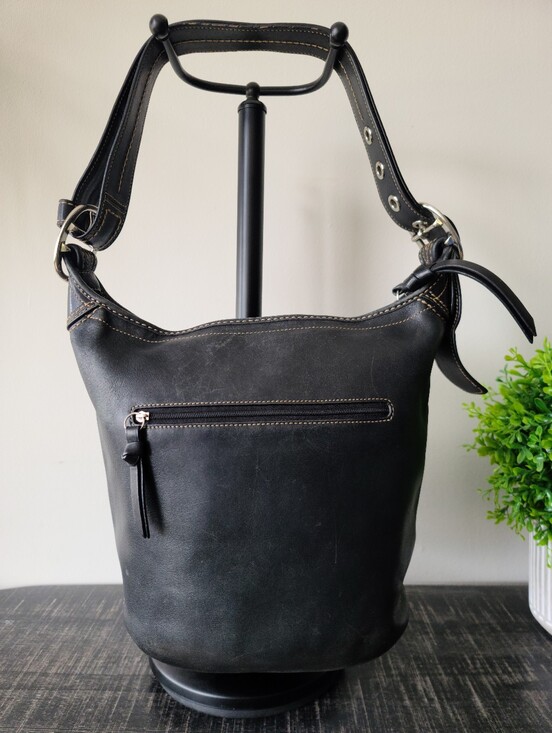 Coach Handbags - Coach Vintage Black Leather Bleecker Duffle Bucket Bag #F13353